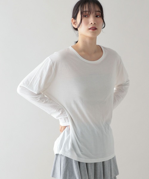 studio CLIP（スタディオクリップ）の「《natural by clip》シアーカットロングスリーブプルオーバー（Tシャツ/カットソー・レディース・ライトブルー/ブラック/ライトグレー/オフホワイト・FREE）」の8枚目の写真