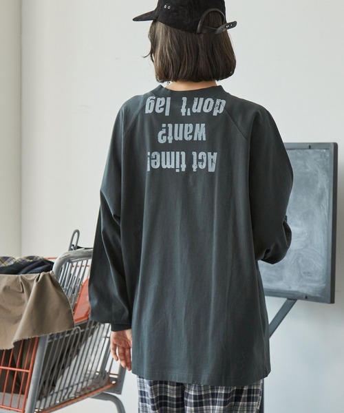 MONO-MART LADY'S(モノマートレディース)の「メッセージロゴかすれプリント ラグラン 長袖Tシャツ(Tシャツ/カットソー・レディース・オートミール/スミクロ/ネイビー/アイボリー・FREE)」の20枚目の写真
