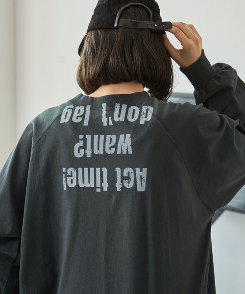 MONO-MART LADY'S(モノマートレディース)の「メッセージロゴかすれプリント ラグラン 長袖Tシャツ(Tシャツ/カットソー・レディース・オートミール/スミクロ/ネイビー/アイボリー・FREE)」の21枚目の写真