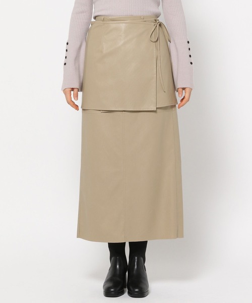mysty woman（ミスティウーマン）の「エコレザーミニラップスカート 152020（スカート・レディース・ベージュ/ブラック・FREE）」の8枚目の写真