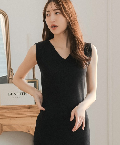 Julia Boutique（ジュリアブティック）の「選べるミディアム丈・ロング丈 Vネック ノースリーブ マーメイドニットワンピース（ワンピース・レディース・ブラック系1/グレー系1/ワイン系1/アイボリー系1/グレー系2/アイボリー系2/ブラック系2/ワイン系2・ONE）」の16枚目の写真