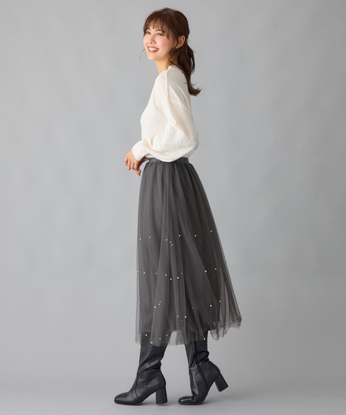 alotta（アロッタ）の「上品パール付きチュールスカート（スカート・レディース・ブラック/チャコール・L/M/LL）」の20枚目の写真