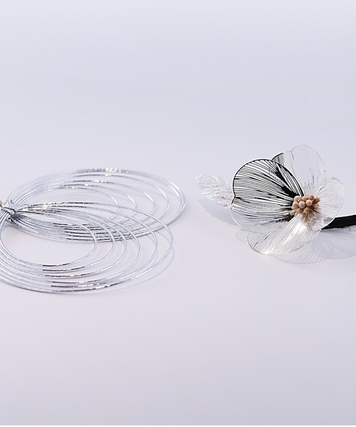 成人式 髪飾り 卒業式 Uピンの3点セット「お花と透かしのメタル