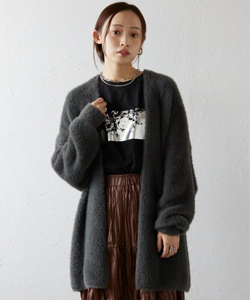 ap retro(アプレトロ)の「モチモチシャギーカーディガン(ニット/セーター・レディース・ベージュ/ホワイト/ブラウン/ブラック/チャコールグレー・FREE)」の6枚目の写真