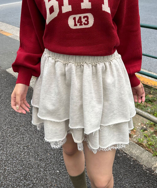 CIAOPANIC（チャオパニック）の「スウェットレースティアードミニスカート（スカート・レディース・アイボリー/チャコールグレー/グレー・ONE SIZE）」の11枚目の写真