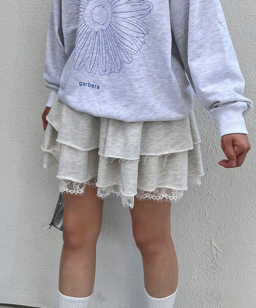 CIAOPANIC（チャオパニック）の「スウェットレースティアードミニスカート（スカート・レディース・アイボリー/チャコールグレー/グレー・ONE SIZE）」の14枚目の写真
