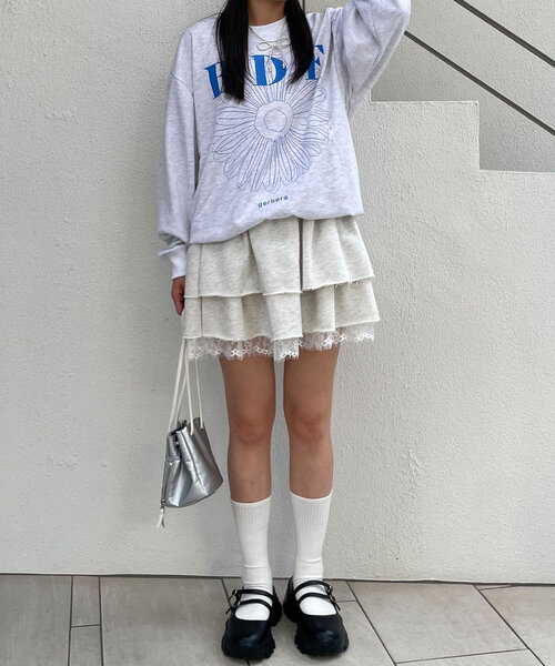 CIAOPANIC（チャオパニック）の「スウェットレースティアードミニスカート（スカート・レディース・アイボリー/チャコールグレー/グレー・ONE SIZE）」の18枚目の写真