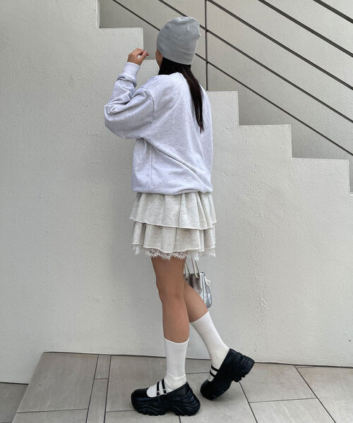 CIAOPANIC（チャオパニック）の「スウェットレースティアードミニスカート（スカート・レディース・アイボリー/チャコールグレー/グレー・ONE SIZE）」の19枚目の写真