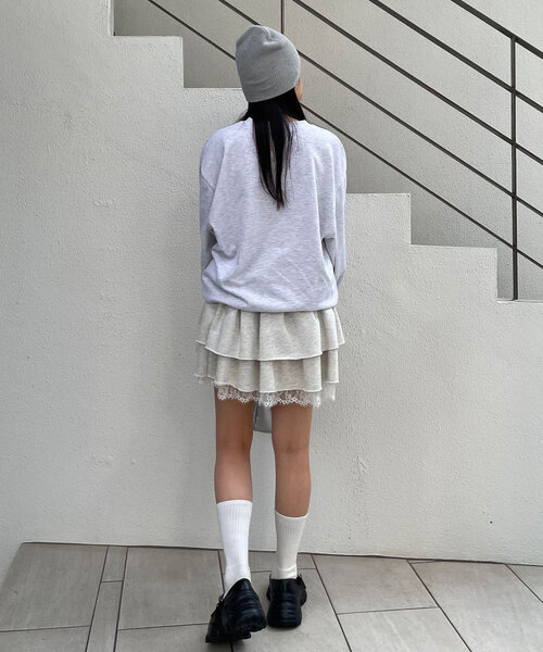 CIAOPANIC（チャオパニック）の「スウェットレースティアードミニスカート（スカート・レディース・アイボリー/チャコールグレー/グレー・ONE SIZE）」の20枚目の写真