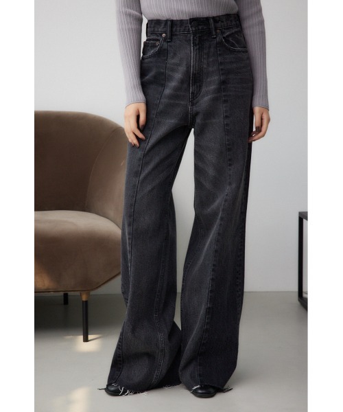 AZUL by moussy（アズールバイマウジー）の「AZUL DENIM 切替パターンワイドデニム（デニムパンツ・レディース・ブラック/ブルー・MEDIUM/SMALL）」の3枚目の写真