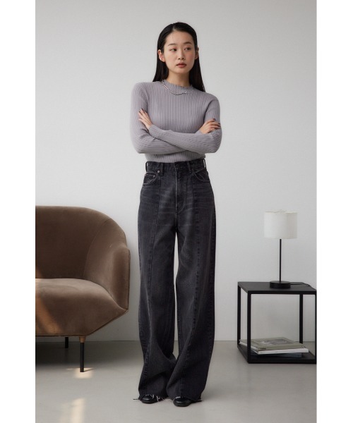 AZUL by moussy（アズールバイマウジー）の「AZUL DENIM 切替パターンワイドデニム（デニムパンツ・レディース・ブラック/ブルー・MEDIUM/SMALL）」の5枚目の写真