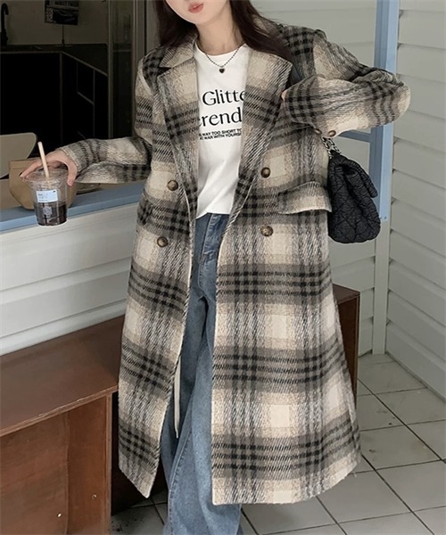セール】バックスリット チェック柄チェスターコート