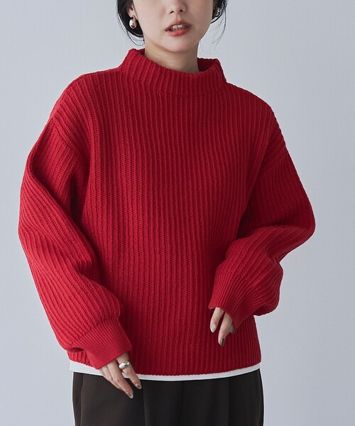 ニット 赤 セール】【毛玉抑制/帯電防止】ラーベンモックネックニット（ニット