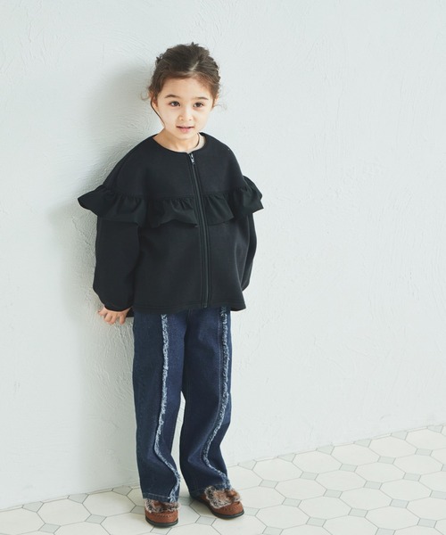 pairmanon（ペアマノン）の「裏起毛 フリル付き ノーカラー ジップブルゾン（ブルゾン・キッズ・ベージュ/ライトピンク/ブラック・110/140/130/100/90/150/120）」の5枚目の写真