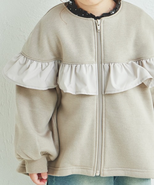 セール】裏起毛 フリル付き ノーカラー ジップブルゾン（ブルゾン