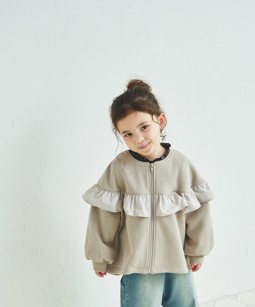 pairmanon（ペアマノン）の「裏起毛 フリル付き ノーカラー ジップブルゾン（ブルゾン・キッズ・ベージュ/ライトピンク/ブラック・110/140/130/100/90/150/120）」の7枚目の写真
