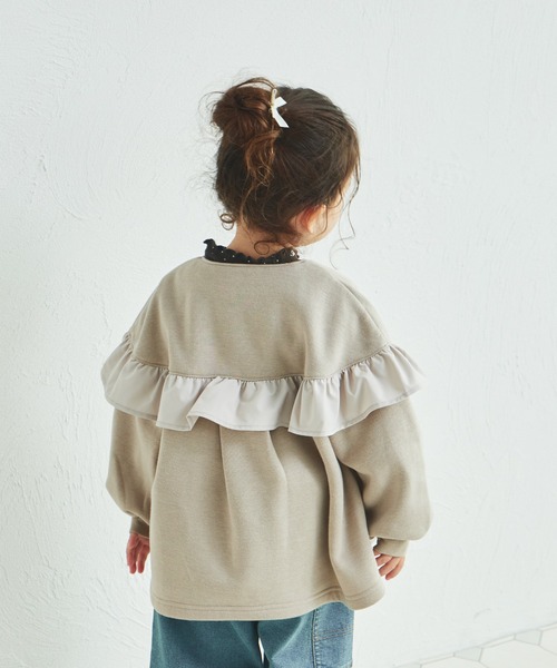 pairmanon（ペアマノン）の「裏起毛 フリル付き ノーカラー ジップブルゾン（ブルゾン・キッズ・ベージュ/ライトピンク/ブラック・110/140/130/100/90/150/120）」の8枚目の写真