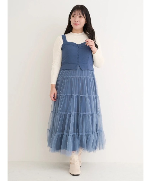 【大きいサイズ】スエードティアードチュールジャンパースカート（ジャンパースカート）｜Re-J&SUPURE（リジェイアンドスプル） 6,589円