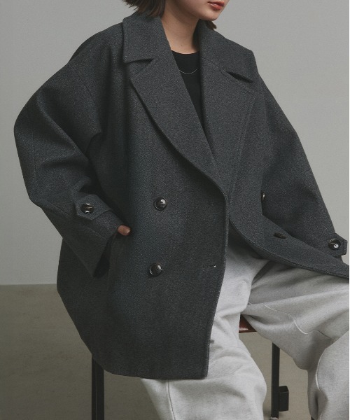 セール】ウールタッチ オーバーPコート ジャコット（ピーコート）｜ad
