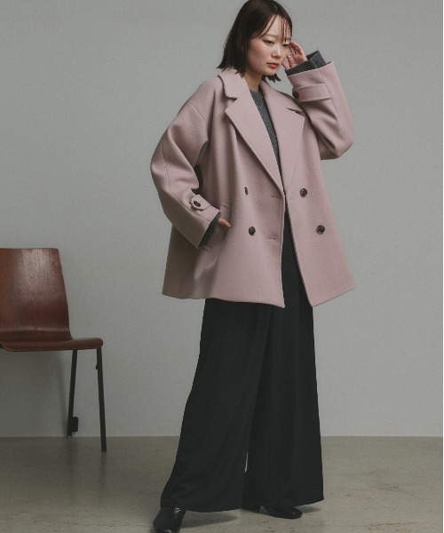 セール】ウールタッチ オーバーPコート ジャコット（ピーコート）｜ad