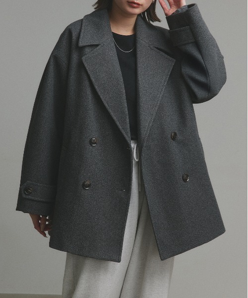 セール】ウールタッチ オーバーPコート ジャコット（ピーコート）｜ad