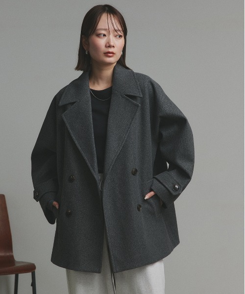 ad thie(アドティエ)の「ウールタッチ オーバーPコート ジャコット(ピーコート・レディース・ピンク/ダークブラウン/モカ/ブラック/ピンクベージュ/アイボリー/ライトベージュ/ナチュラル/チャコール/ベージュ系/杢グレー・FREE)」の17枚目の写真