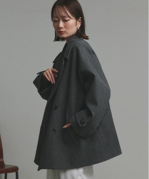 ad thie(アドティエ)の「ウールタッチ オーバーPコート ジャコット(ピーコート・レディース・ピンク/ダークブラウン/モカ/ブラック/ピンクベージュ/アイボリー/ライトベージュ/ナチュラル/チャコール/ベージュ系/杢グレー・FREE)」の16枚目の写真