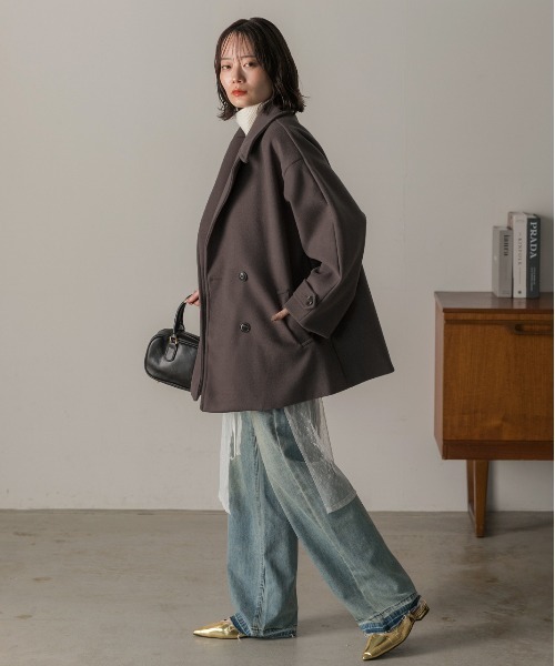 セール】ウールタッチ オーバーPコート ジャコット（ピーコート）｜ad