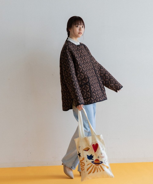 AMERICAN RAG CIE（アメリカンラグシー）の「LEIN キルトジャケット（ノーカラージャケット・レディース・ブラウン/サーモンピンク・FREE）」の7枚目の写真