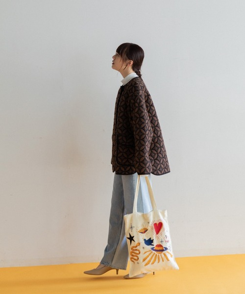 AMERICAN RAG CIE（アメリカンラグシー）の「LEIN キルトジャケット（ノーカラージャケット・レディース・ブラウン/サーモンピンク・FREE）」の17枚目の写真