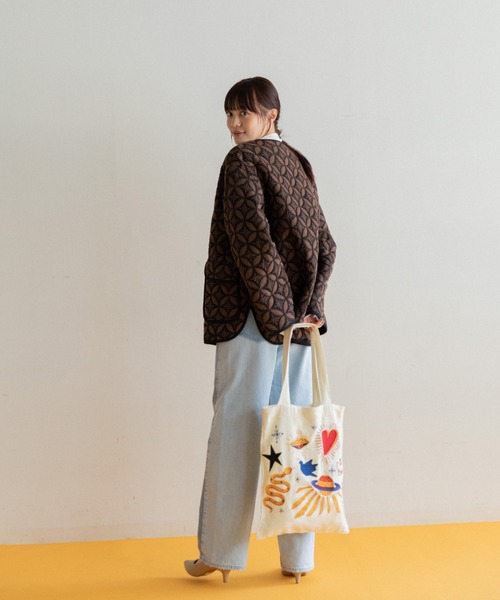 AMERICAN RAG CIE（アメリカンラグシー）の「LEIN キルトジャケット（ノーカラージャケット・レディース・ブラウン/サーモンピンク・FREE）」の19枚目の写真