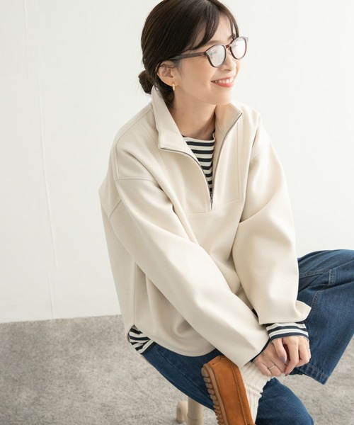 URBAN RESEARCH DOORS（アーバンリサーチドアーズ）の「『UR TECH』ハーフZIPプルオーバー（Tシャツ/カットソー・レディース・チャコールグレー/アイボリー・MEDIUM）」の5枚目の写真