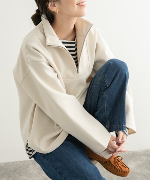 URBAN RESEARCH DOORS（アーバンリサーチドアーズ）の「『UR TECH』ハーフZIPプルオーバー（Tシャツ/カットソー・レディース・チャコールグレー/アイボリー・MEDIUM）」の6枚目の写真