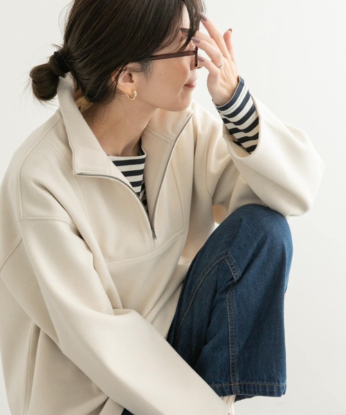 URBAN RESEARCH DOORS（アーバンリサーチドアーズ）の「『UR TECH』ハーフZIPプルオーバー（Tシャツ/カットソー・レディース・チャコールグレー/アイボリー・MEDIUM）」の7枚目の写真