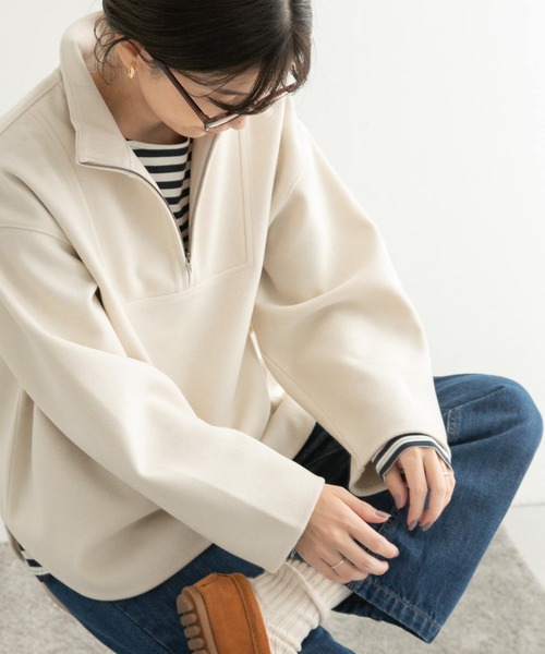 URBAN RESEARCH DOORS（アーバンリサーチドアーズ）の「『UR TECH』ハーフZIPプルオーバー（Tシャツ/カットソー・レディース・チャコールグレー/アイボリー・MEDIUM）」の8枚目の写真