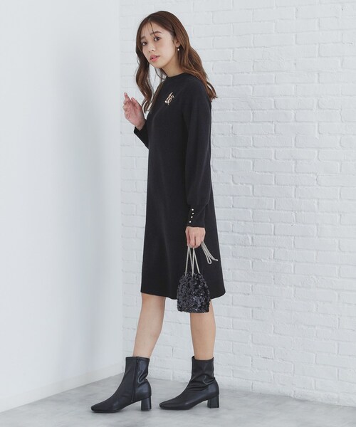 index（インデックス）の「◆《5color》ブローチ付き 畦編みニットワンピース【洗濯機洗い可】（ワンピース・レディース・ブラック系7/ベージュ/ネイビー/ライトグレー/サックスブルー系7・00）」の20枚目の写真
