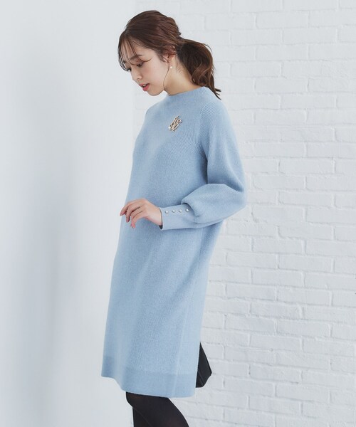 index（インデックス）の「◆《5color》ブローチ付き 畦編みニットワンピース【洗濯機洗い可】（ワンピース・レディース・ブラック系7/ベージュ/ネイビー/ライトグレー/サックスブルー系7・00）」の17枚目の写真