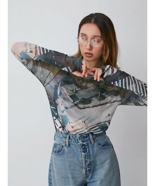 Ungrid（アングリッド）の「シアープリントチュールロングスリーブTee（Tシャツ/カットソー・レディース・グリーン/ブルー・FREE）」の8枚目の写真