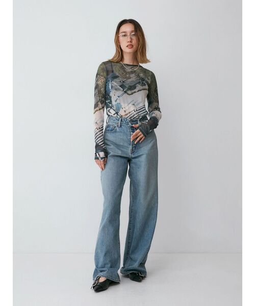 tシャツ シアープリントチュールロングスリーブTee レディース セール】シアープリントチュールロングスリーブTee（Tシャツ