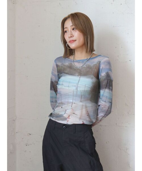 Ungrid（アングリッド）の「シアープリントチュールロングスリーブTee（Tシャツ/カットソー・レディース・グリーン/ブルー・FREE）」の15枚目の写真