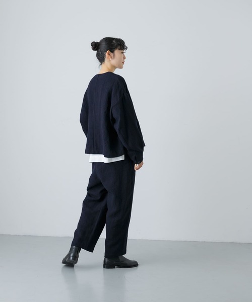 かぐれ　クルーネックジャケット　ノーカラージャケット かぐれ（カグレ）の「ウールリネンクルーネックジャケット（ノーカラー