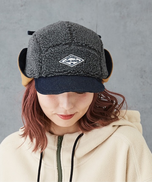 CUBE SUGAR（キューブシュガー）の「ボア×スウェット×デニムフライトキャップ（キャップ・レディース・チャコールグレー/ブラウン/ナチュラル・M）」の2枚目の写真