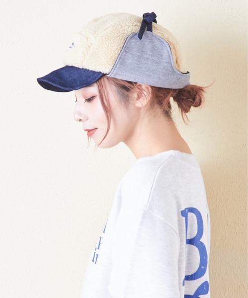 CUBE SUGAR（キューブシュガー）の「ボア×スウェット×デニムフライトキャップ（キャップ・レディース・チャコールグレー/ブラウン/ナチュラル・M）」の4枚目の写真