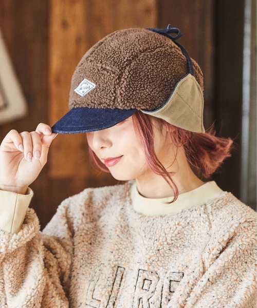 CUBE SUGAR（キューブシュガー）の「ボア×スウェット×デニムフライトキャップ（キャップ・レディース・チャコールグレー/ブラウン/ナチュラル・M）」の10枚目の写真