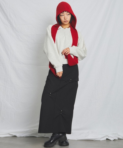 uyu.（ウユ）の「ロングイヤーフラップニットキャップマフラー（ニットキャップ/ビーニー・レディース・レッド/ブラック/アイボリー/グレー・FREE）」の11枚目の写真