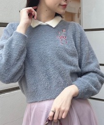 an another angelus | リボンローズ刺繍フェザーニットプルオーバー(ニット/セーター)