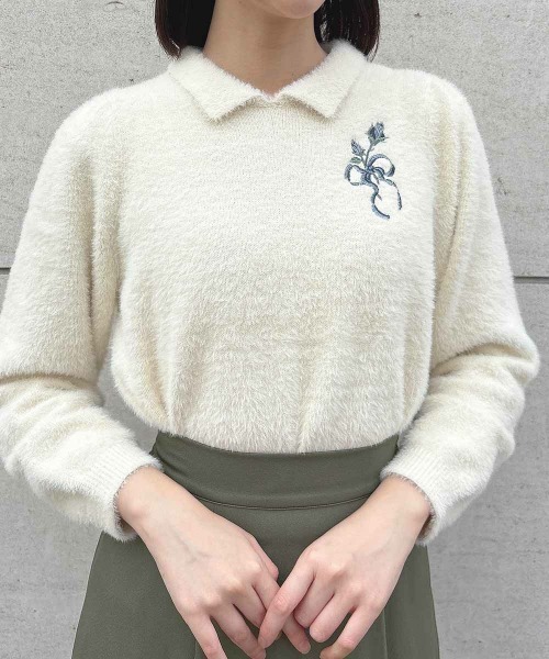 an another angelus（アンアナザーアンジェラス）の「リボンローズ刺繍フェザーニットプルオーバー/ananotherangelus（ニット/セーター・レディース・グレー×ピンク/アイボリー・FREE）」の22枚目の写真