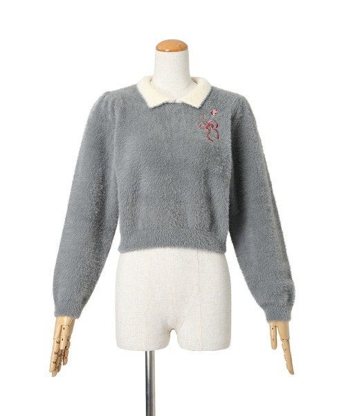 an another angelus（アンアナザーアンジェラス）の「リボンローズ刺繍フェザーニットプルオーバー/ananotherangelus（ニット/セーター・レディース・グレー×ピンク/アイボリー・FREE）」の18枚目の写真