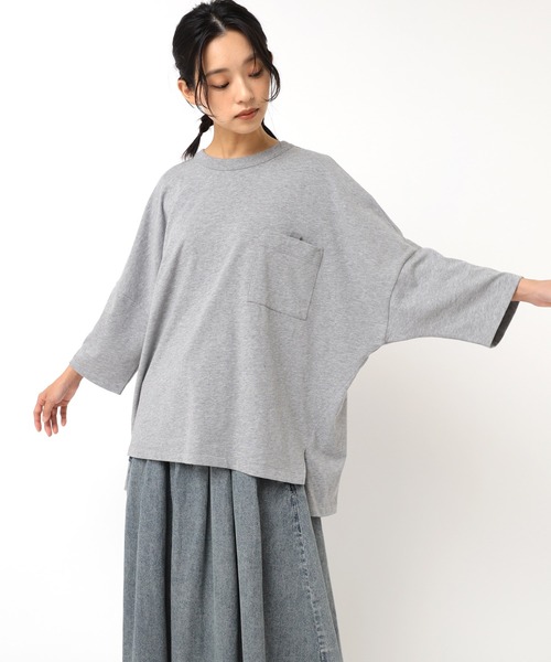 URCH RNA(アーチ アールエヌエー)の「M2373 チビ袖ドルマンポケT(Tシャツ/カットソー・レディース・ベージュ系その他/杢グレー/チャコール/グリーン・FREE)」の2枚目の写真