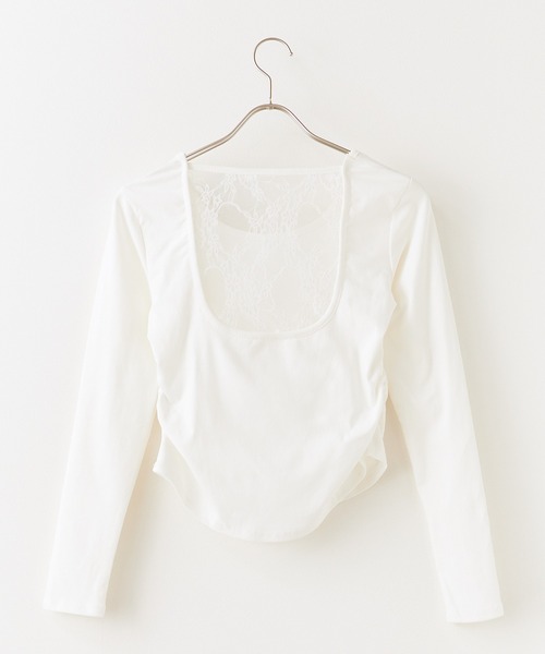 BLANK (ブランク)の「▲Side Gather Lace Tops / サイドギャザーレーストップス(Tシャツ/カットソー・レディース・グレー/ブラック/ホワイト・FREE)」の4枚目の写真